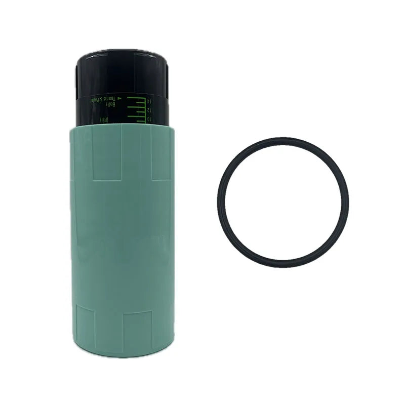Green cylindrical Vexo sprinkler head with a black adjustment ring on a white background
