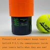 Vexo tennis ball pressurizer with PSI gauge and bright tennis ball on gray background