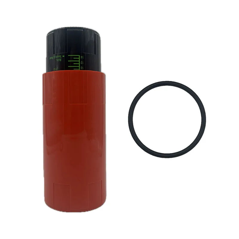 Red and black Vexo pressure regulator with black O-ring, isolated on white background