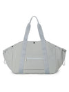 Vexo light grey duffel bag with front zipper pocket and dual handles on white background